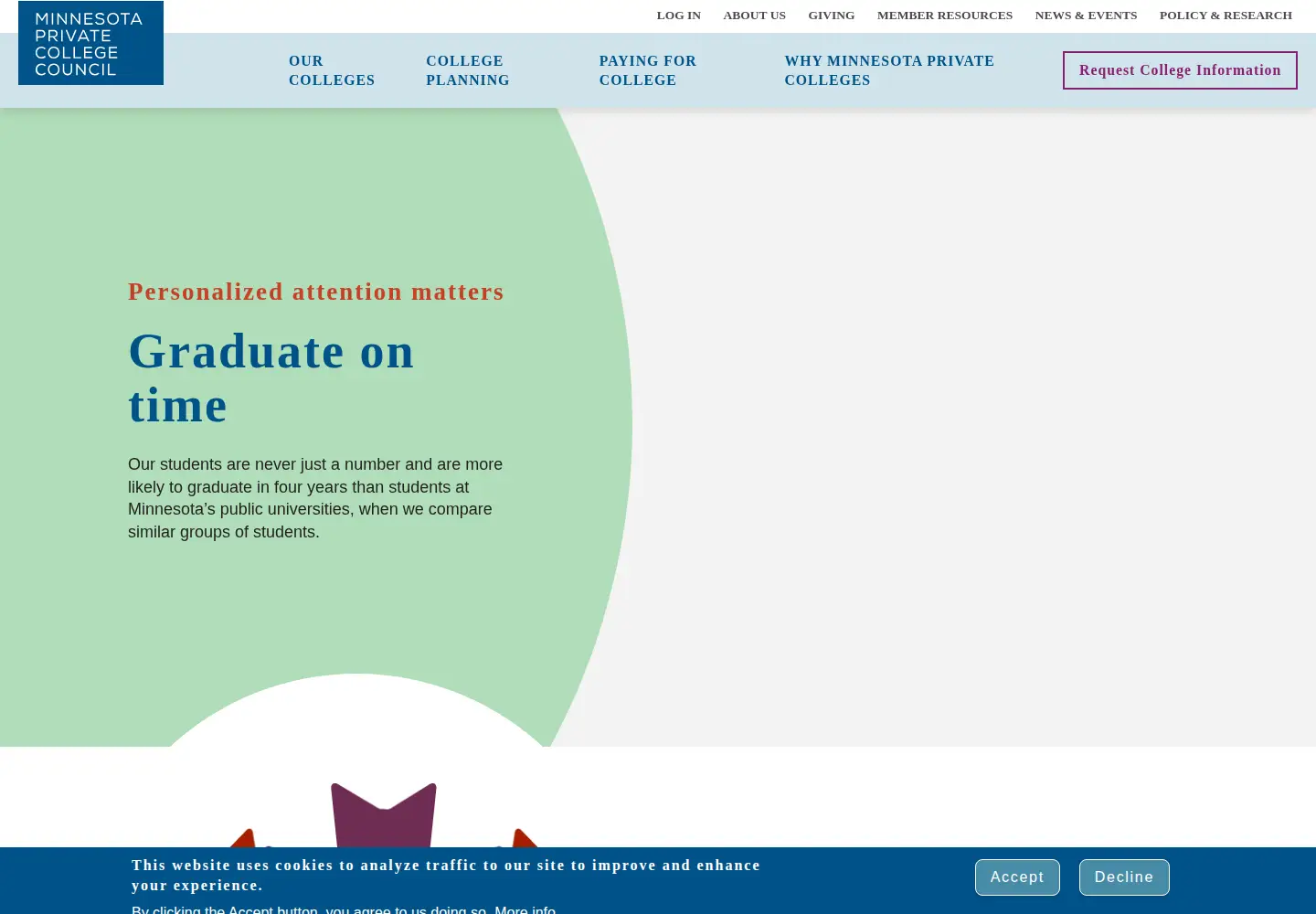 Captured homepage of mnprivatecolleges.org in the current scan
