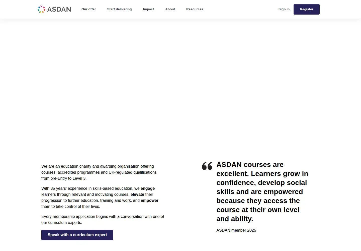 Screenshot of asdan.org.uk