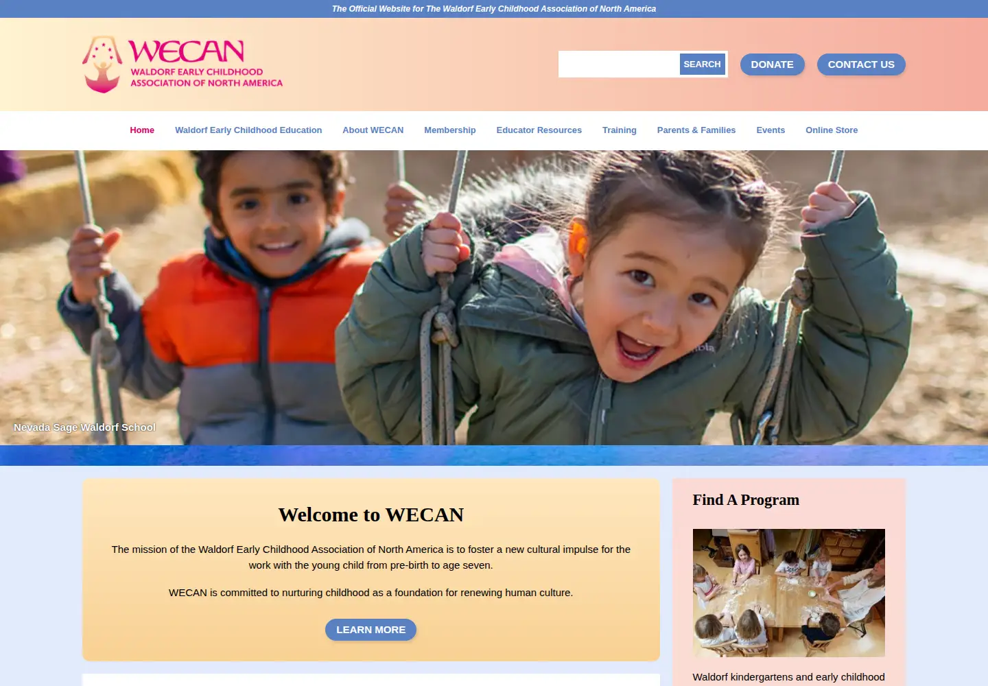 Captured homepage of waldorfearlychildhood.org in the current scan
