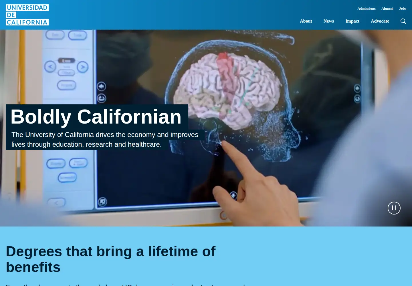 Screenshot of universityofcalifornia.edu