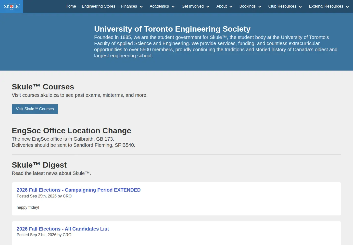 Captured homepage of skule.ca in the current scan