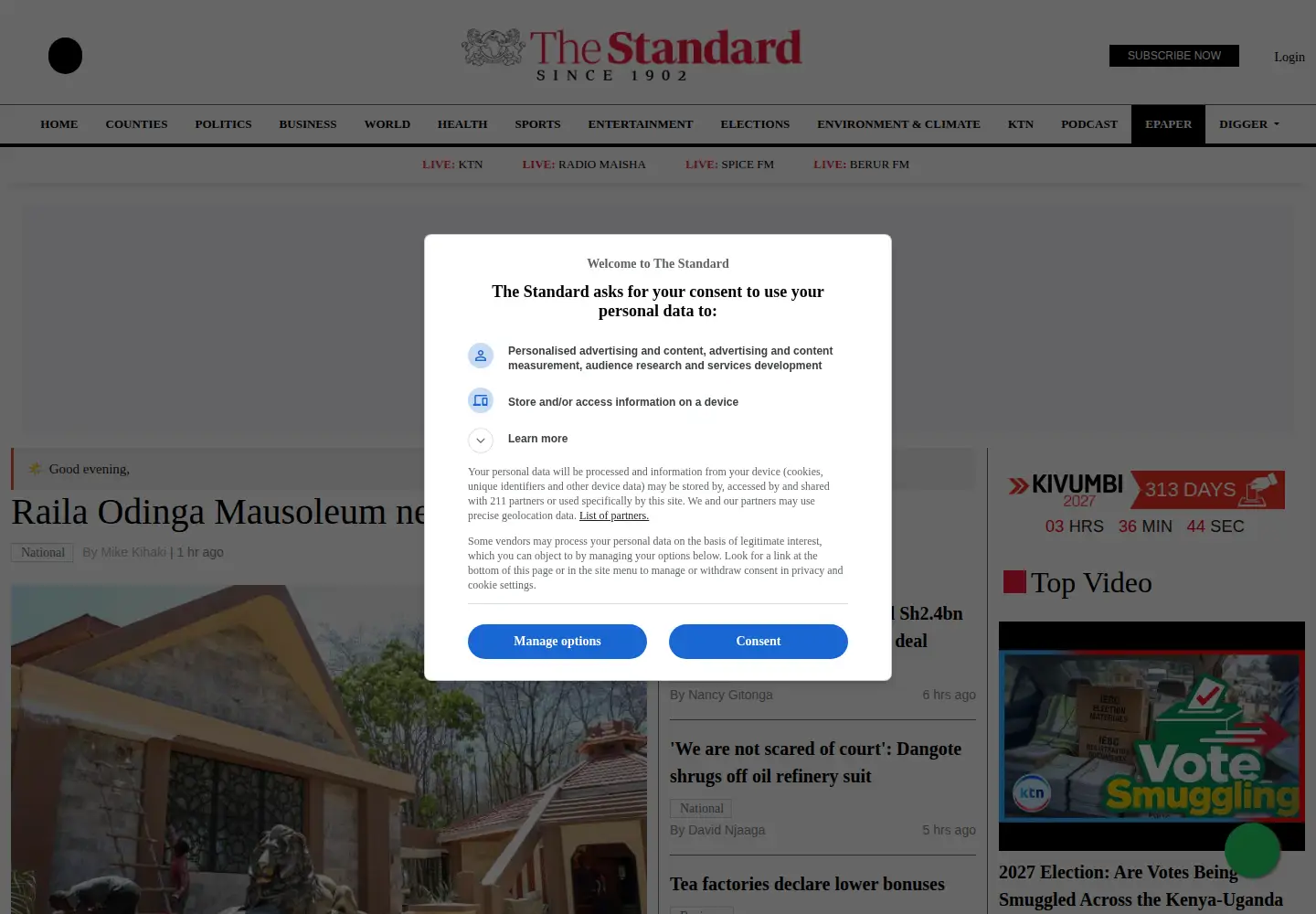 Screenshot of standardmedia.co.ke