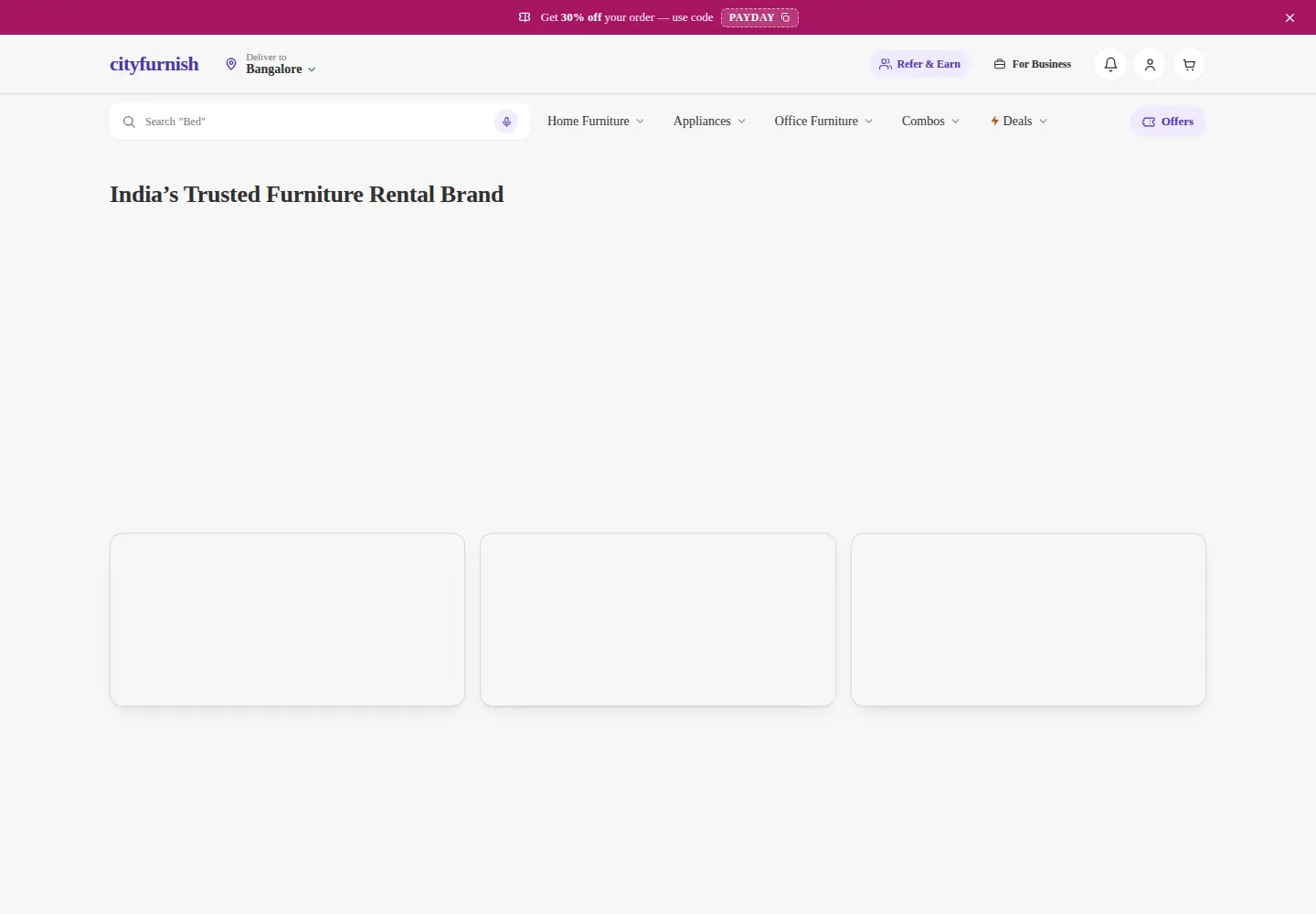 Captured homepage of cityfurnish.com in the current scan