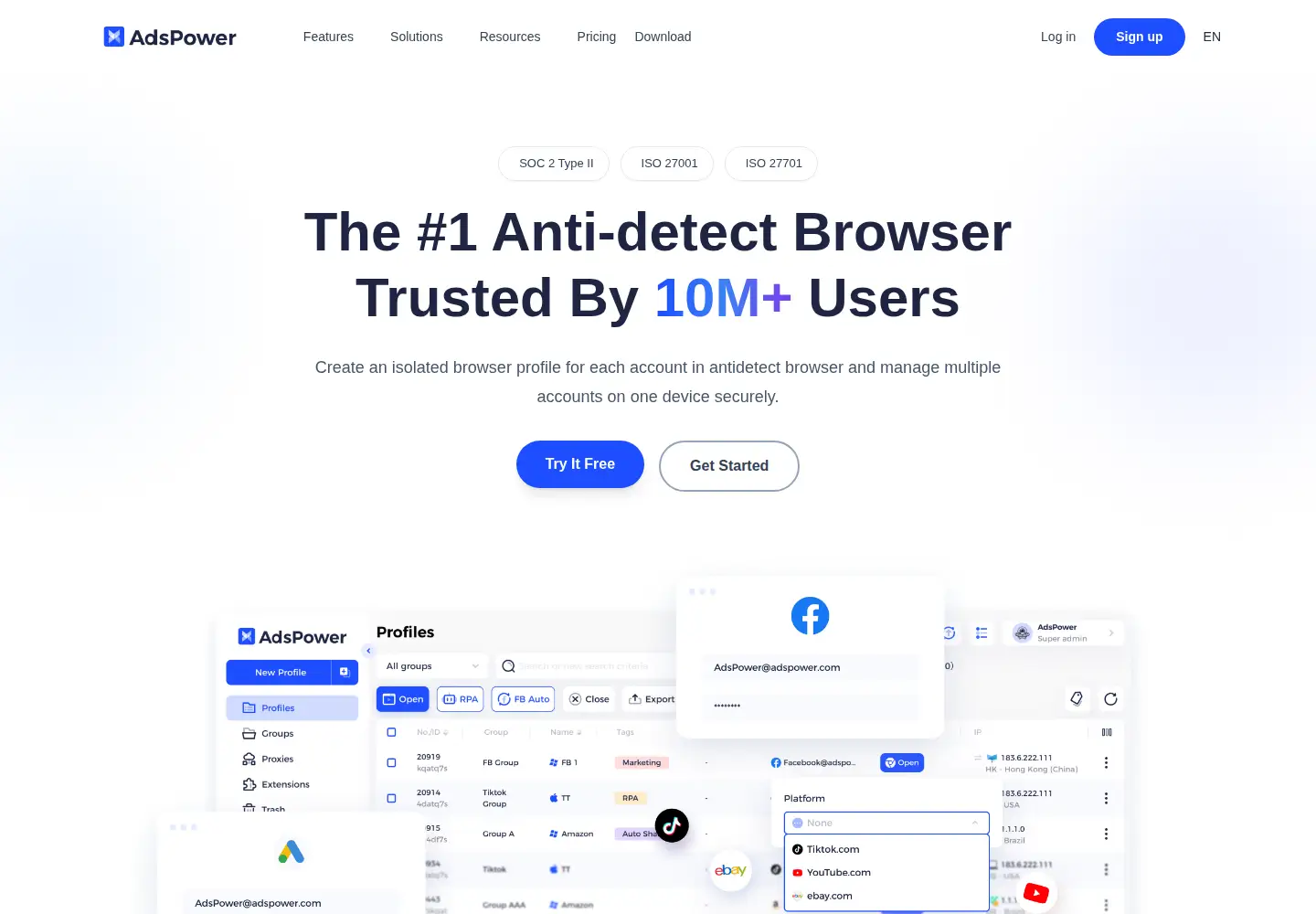 Captured homepage of adspower.com in the current scan
