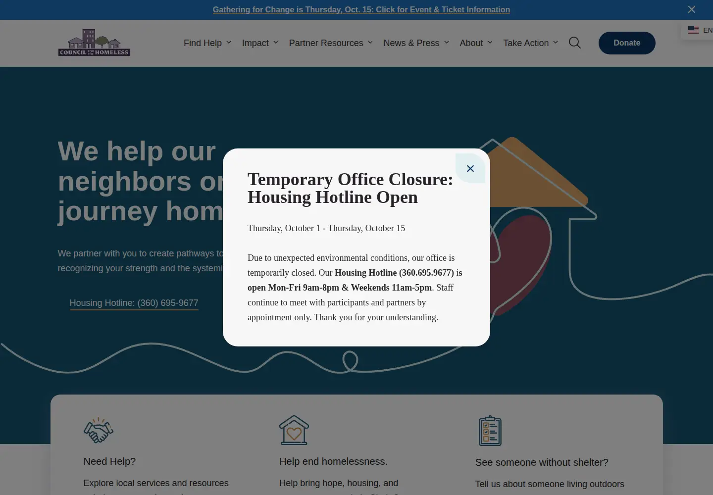 Captured homepage of councilforthehomeless.org in the current scan