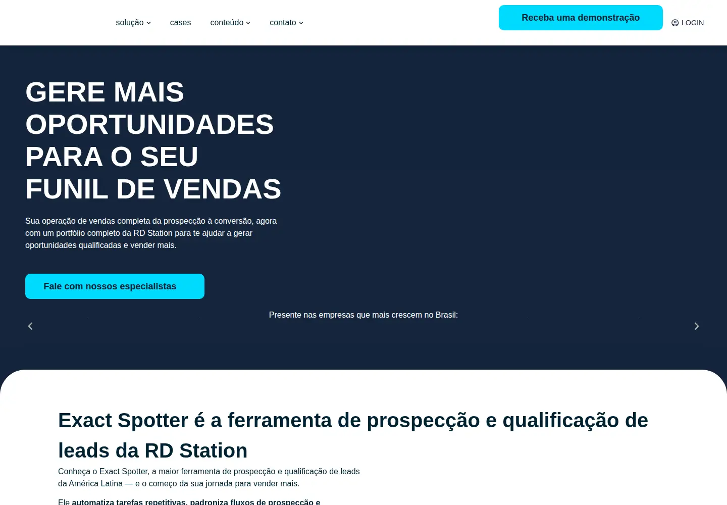 Captured homepage of exactsales.com.br in the current scan