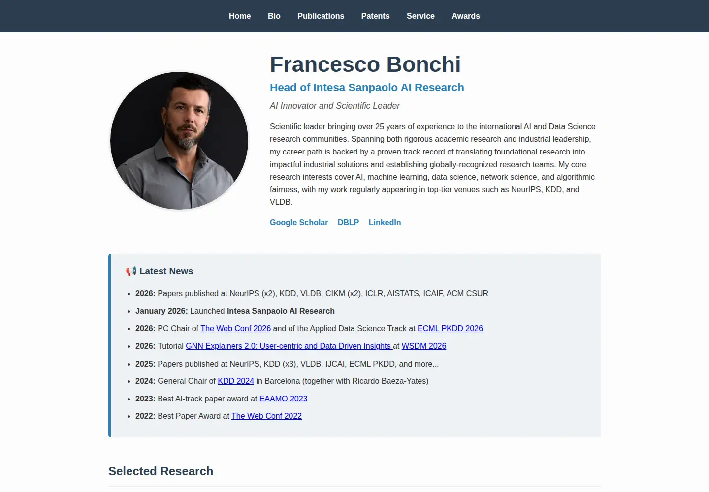 Captured homepage of francescobonchi.com in the current scan