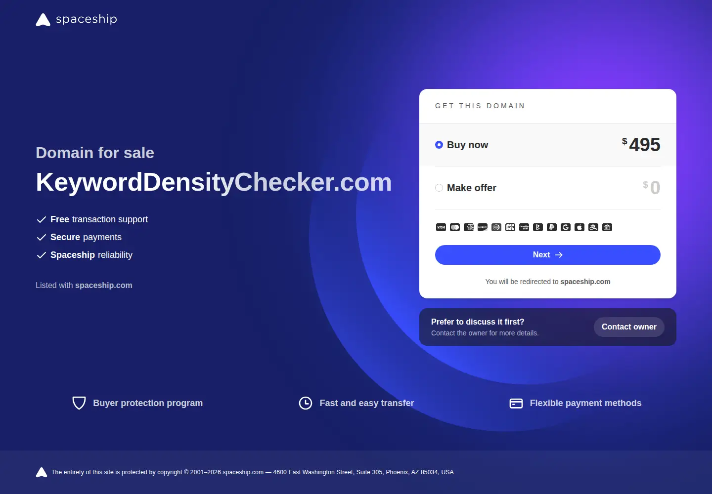 Captured homepage of keyworddensitychecker.com in the current scan