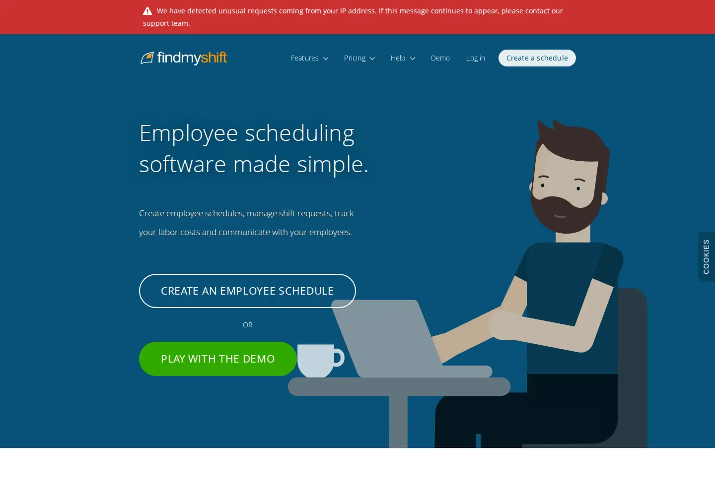 Captured homepage of findmyshift.com in the current scan