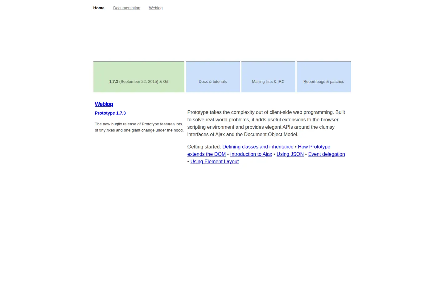 Screenshot of prototypejs.org