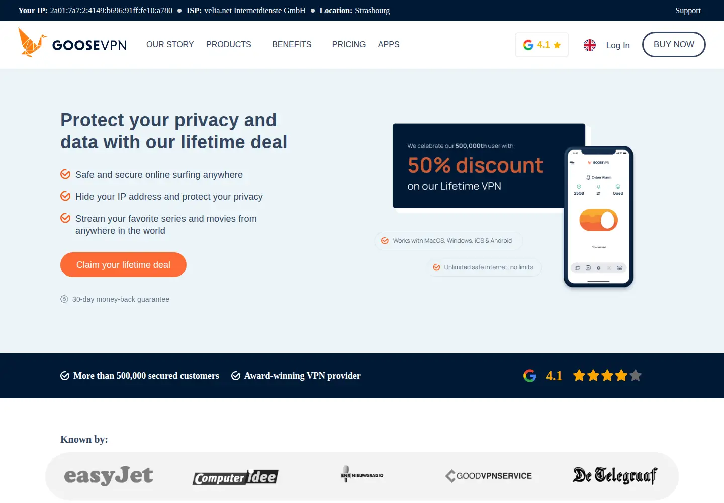 Captured homepage of goosevpn.com in the current scan