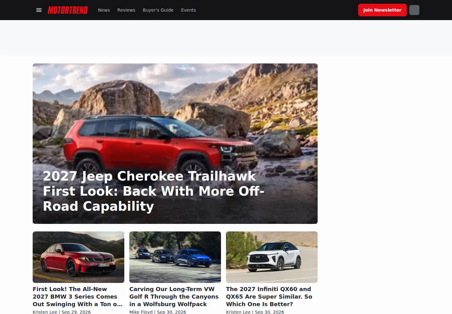 Screenshot of motortrend.com