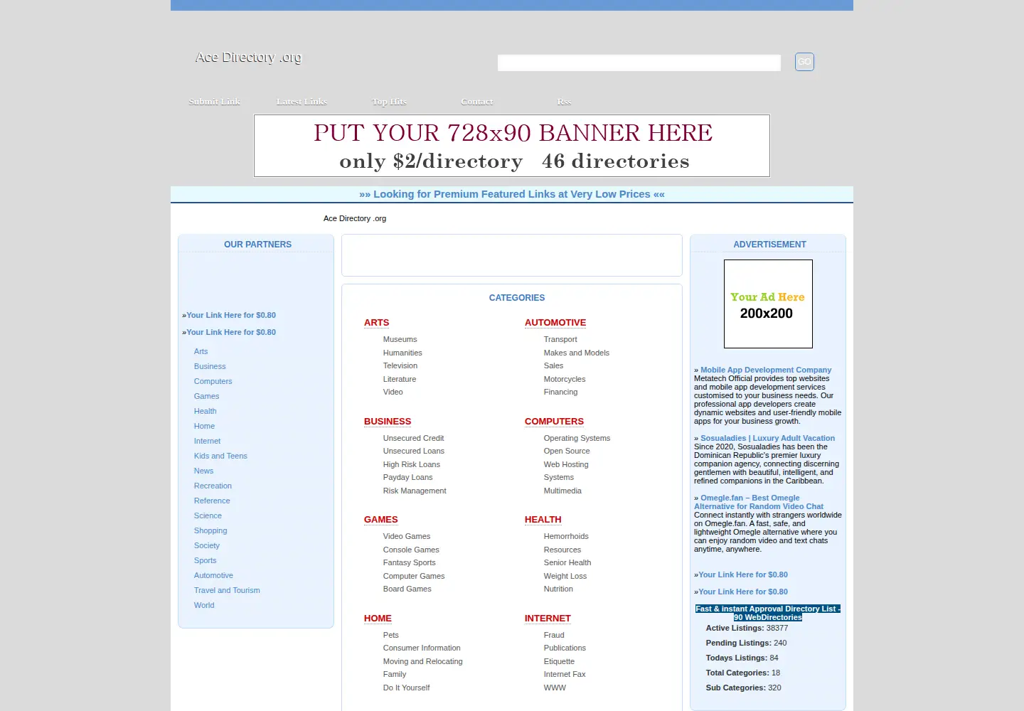 Captured homepage of acedirectory.org in the current scan