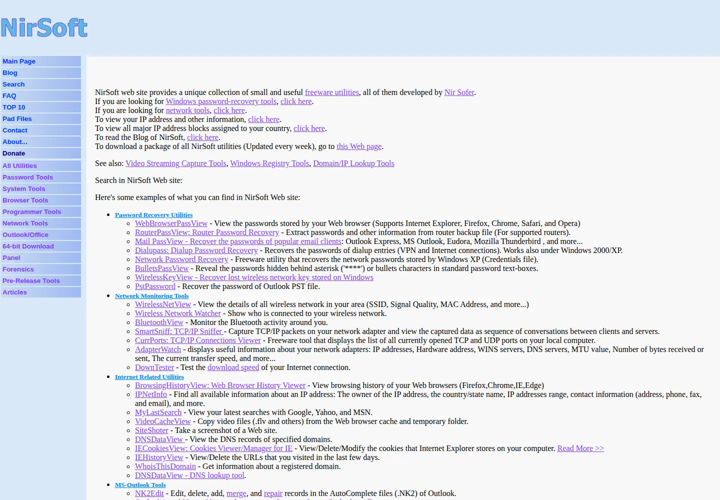 Screenshot of nirsoft.net