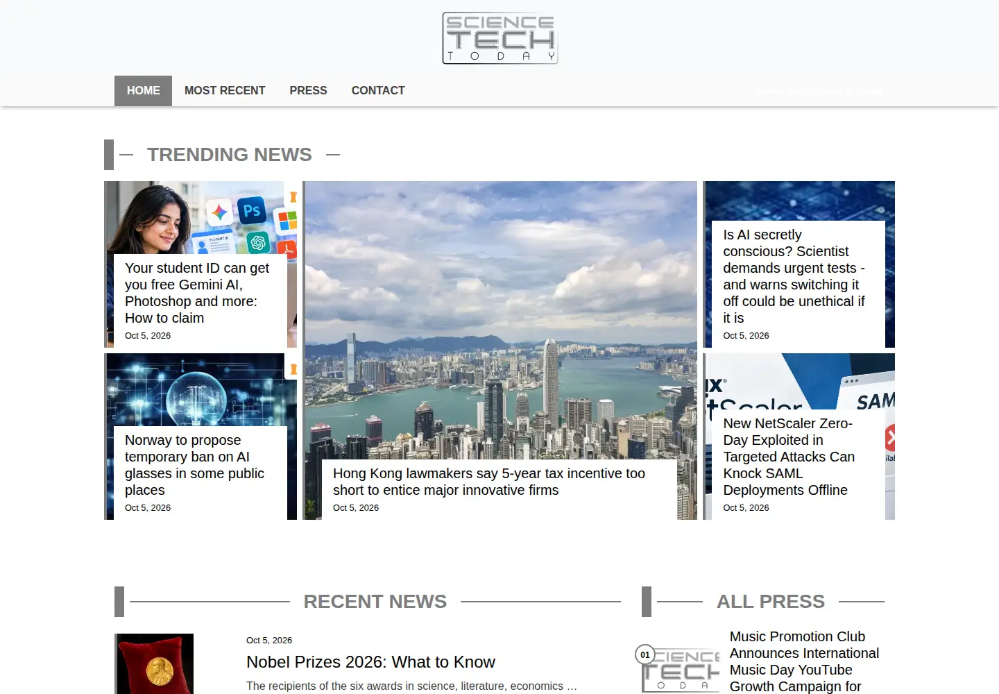Screenshot of sciencetechtoday.com