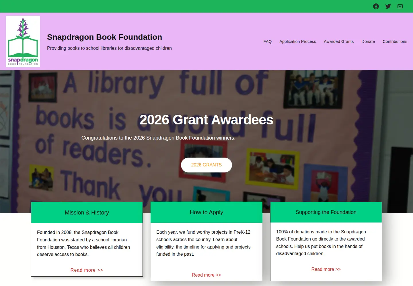 Captured homepage of snapdragonbookfoundation.org in the current scan