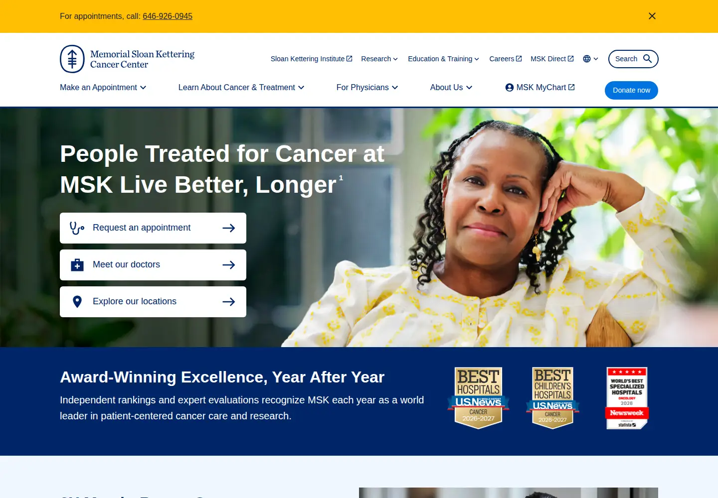 Screenshot of mskcc.org