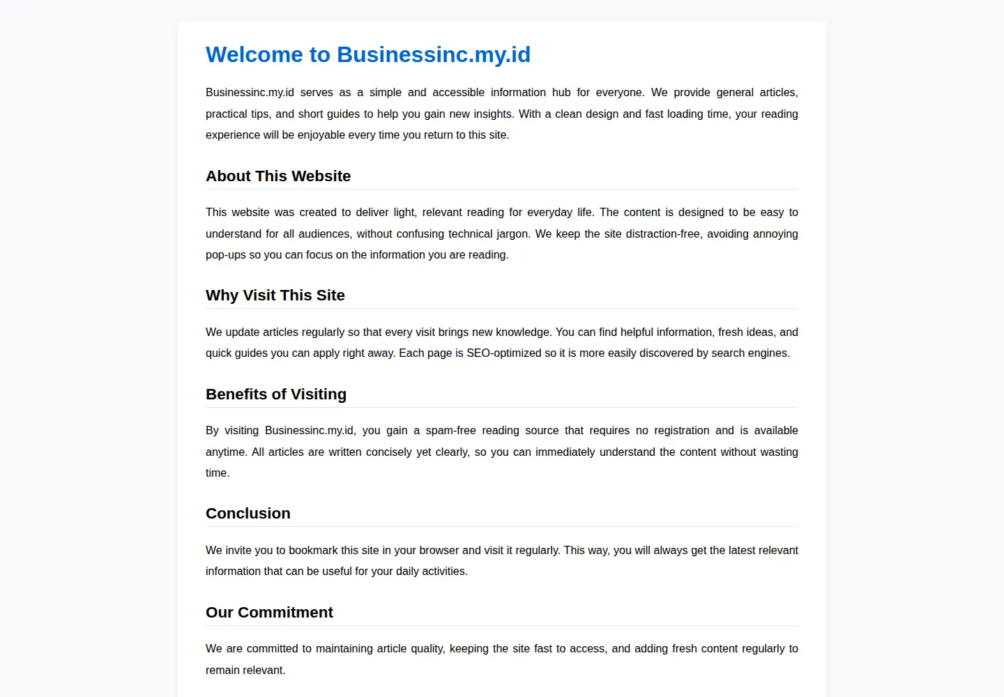 Captured homepage of businessinc.my.id in the current scan