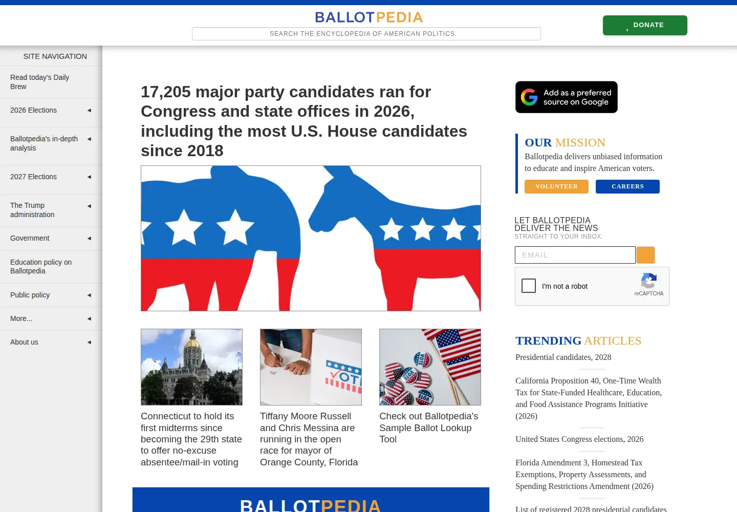 Screenshot of ballotpedia.org
