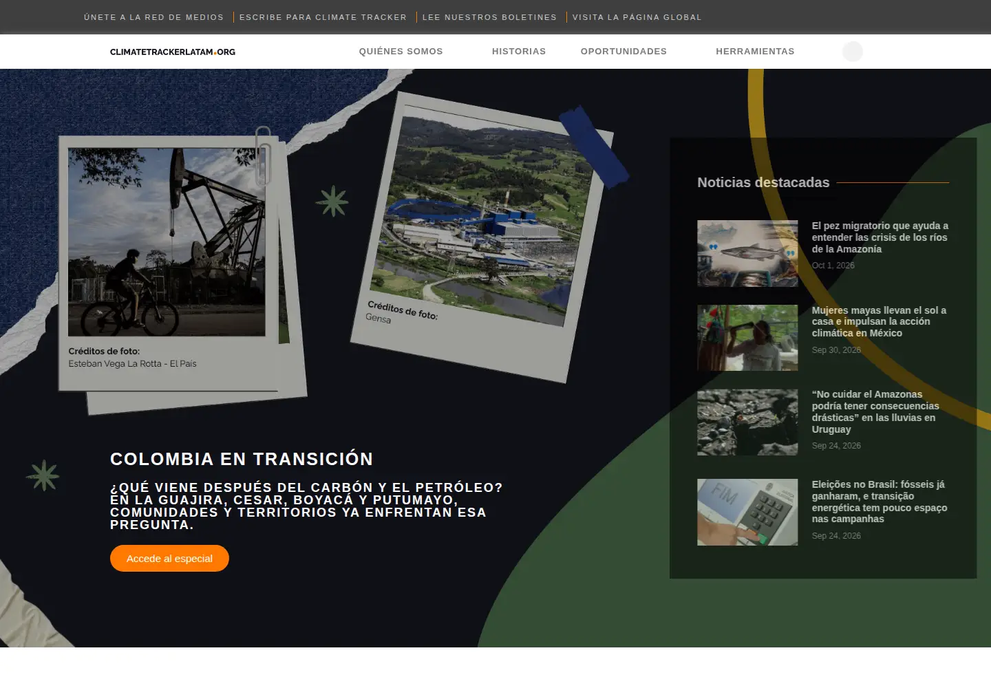 Captured homepage of climatetrackerlatam.org in the current scan