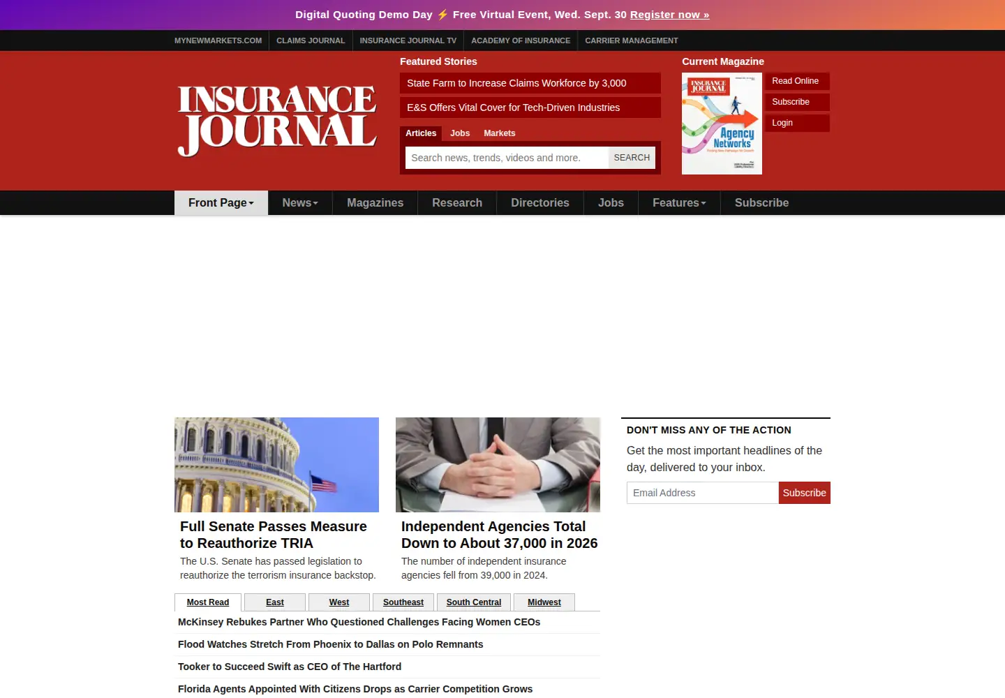 Screenshot of insurancejournal.com