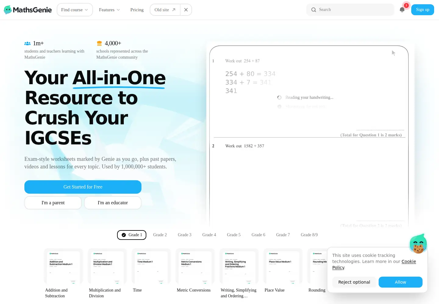 Screenshot of mathsgenie.co.uk