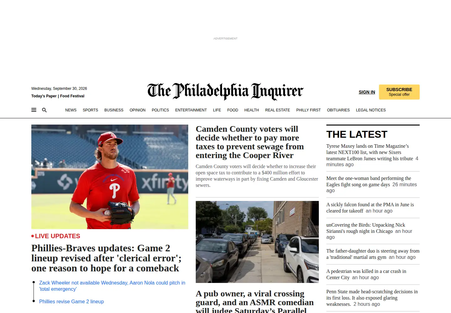 Screenshot of inquirer.com