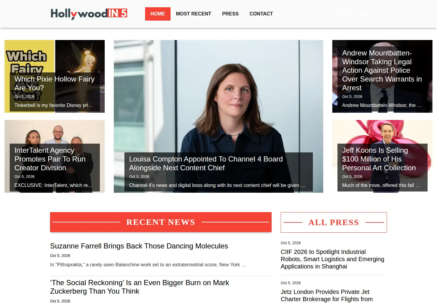 Screenshot of hollywoodinfive.com