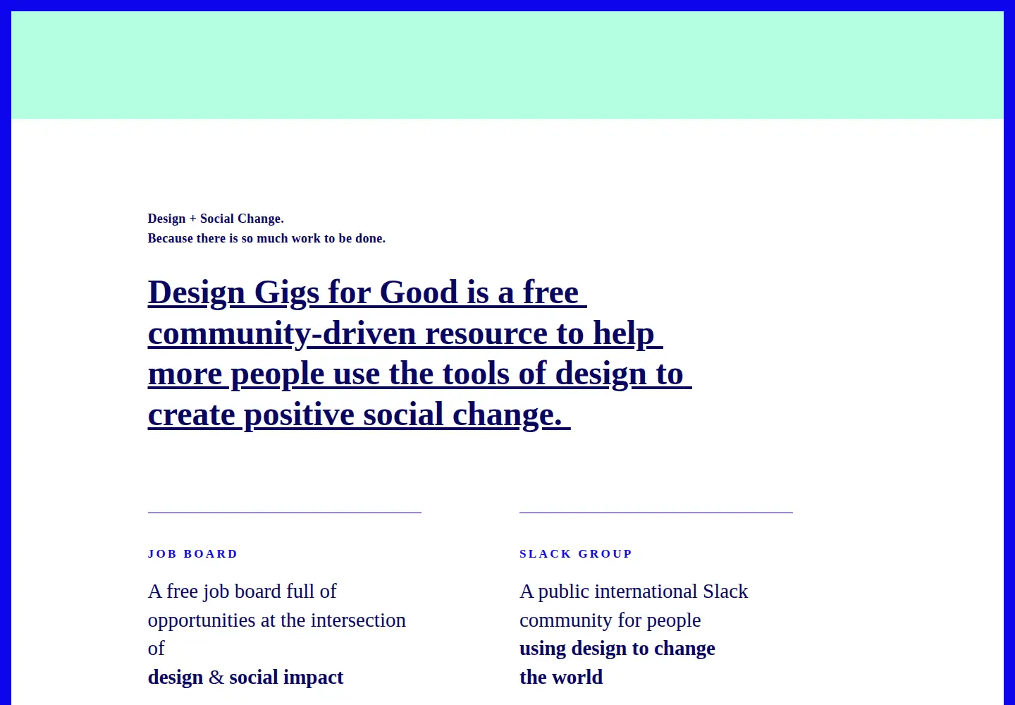 Captured homepage of designgigsforgood.org in the current scan