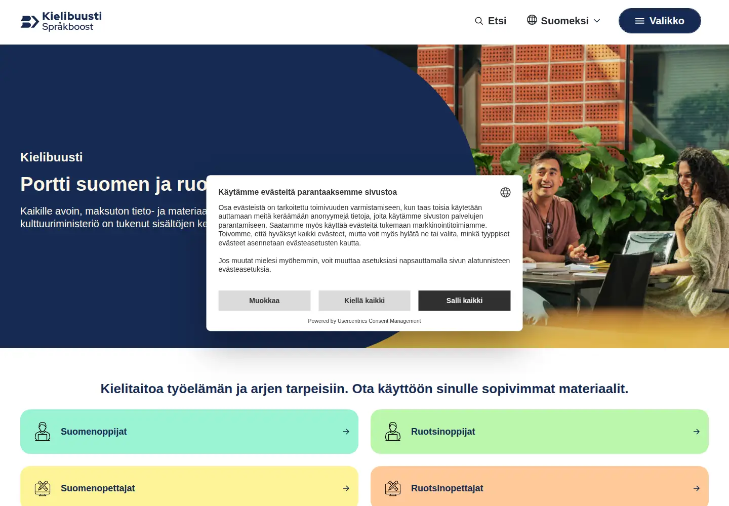 Captured homepage of kielibuusti.fi in the current scan