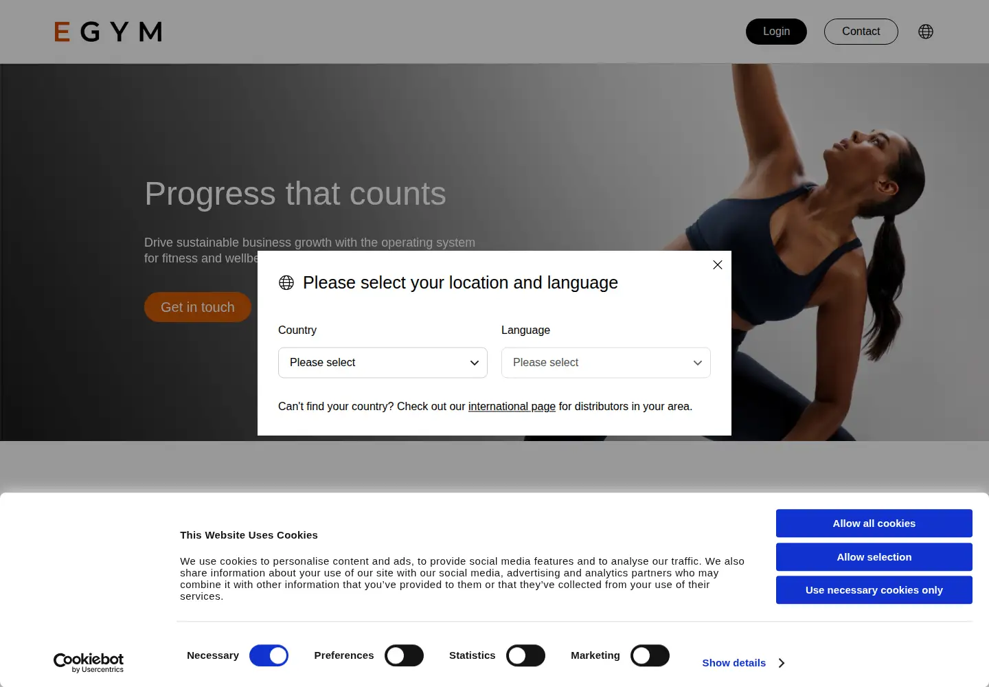 Captured homepage of egym.com in the current scan