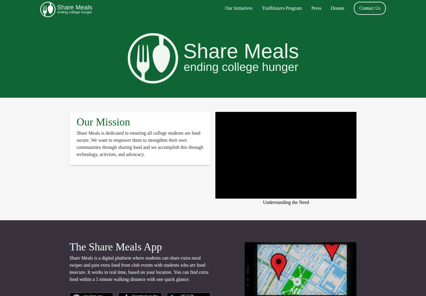 Captured homepage of sharemeals.org in the current scan