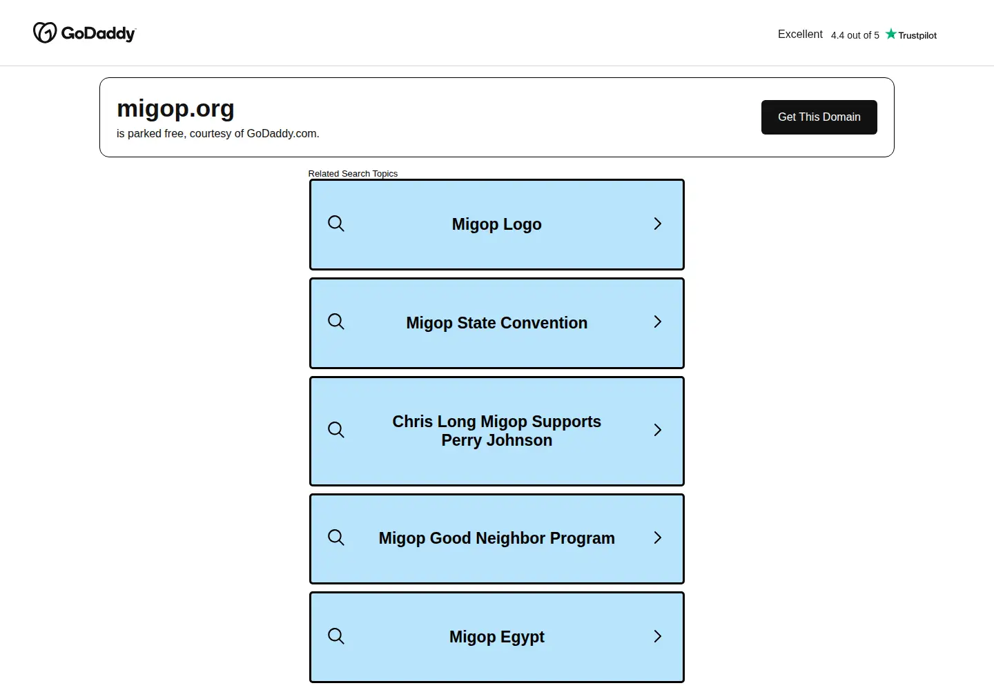 Captured homepage of migop.org in the current scan