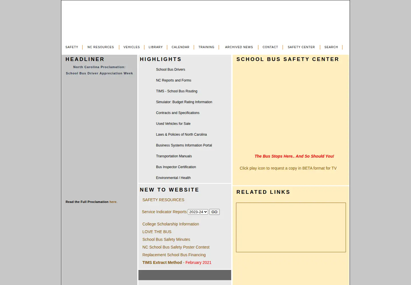 Captured homepage of ncbussafety.org in the current scan