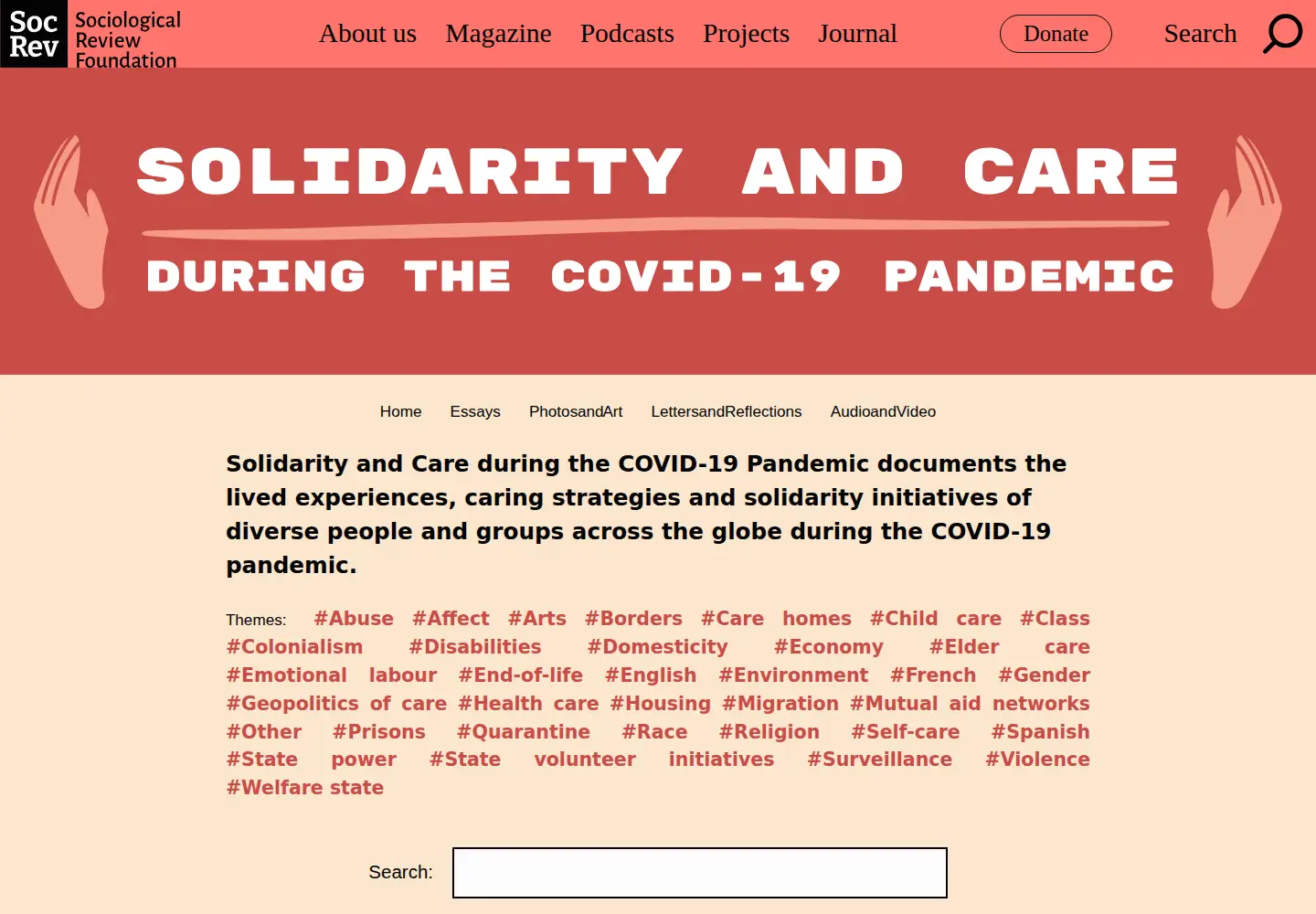 Captured homepage of solidarityandcare.org in the current scan