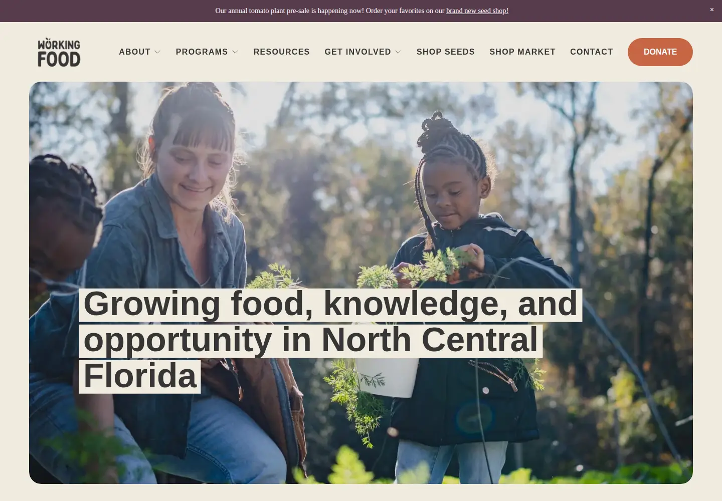 Captured homepage of workingfood.org in the current scan