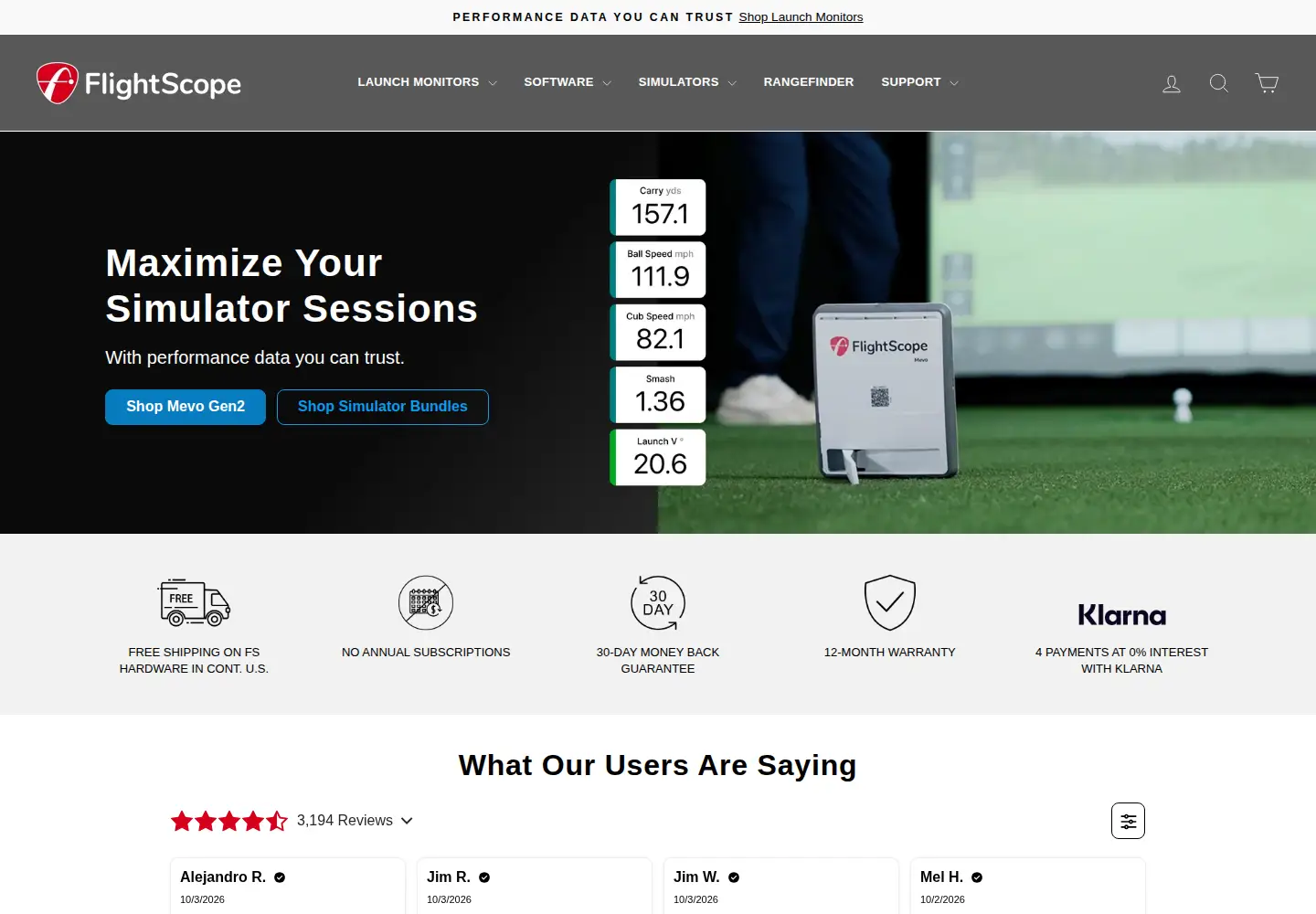 Captured homepage of flightscope.com in the current scan