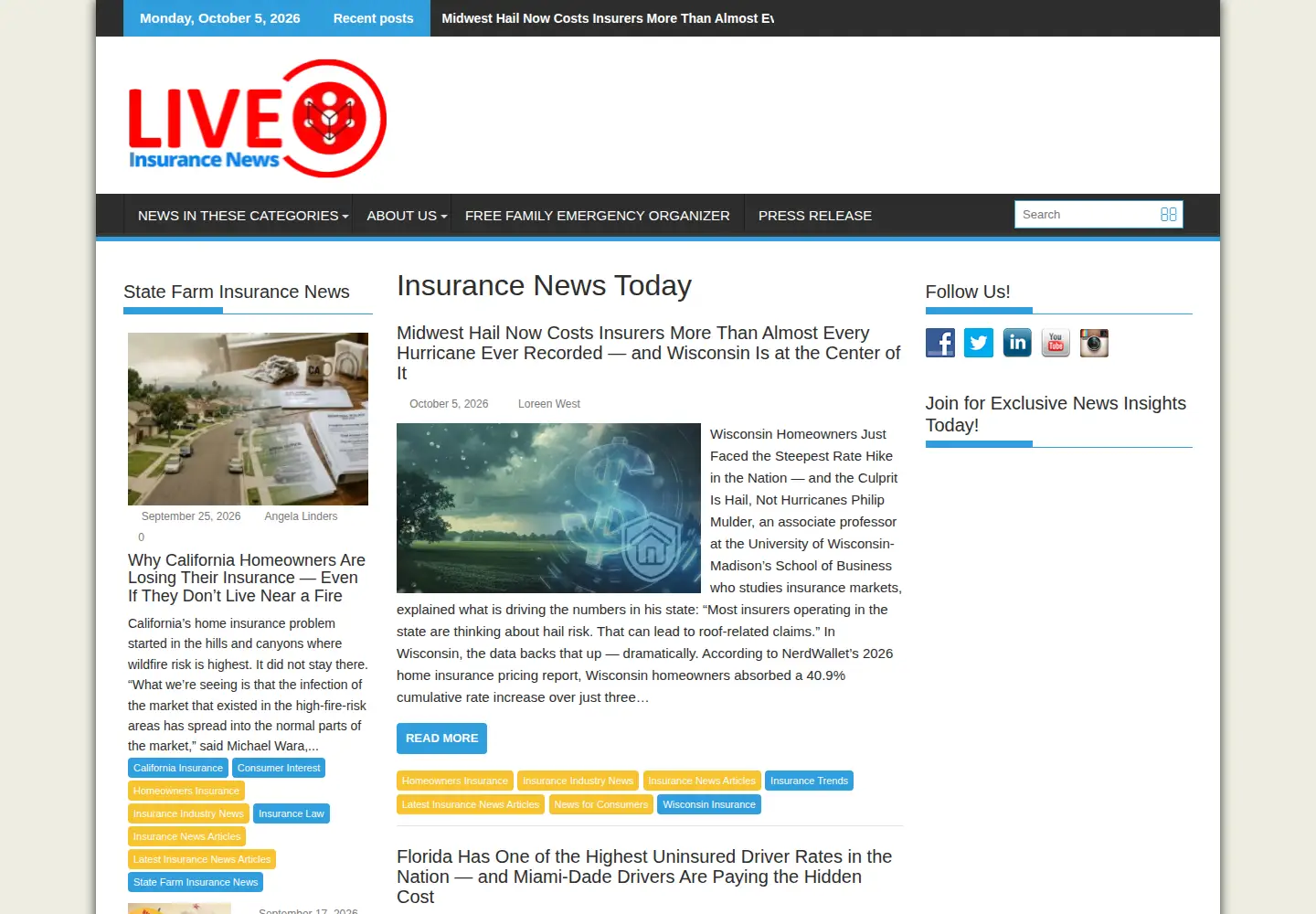 Captured homepage of liveinsurancenews.com in the current scan