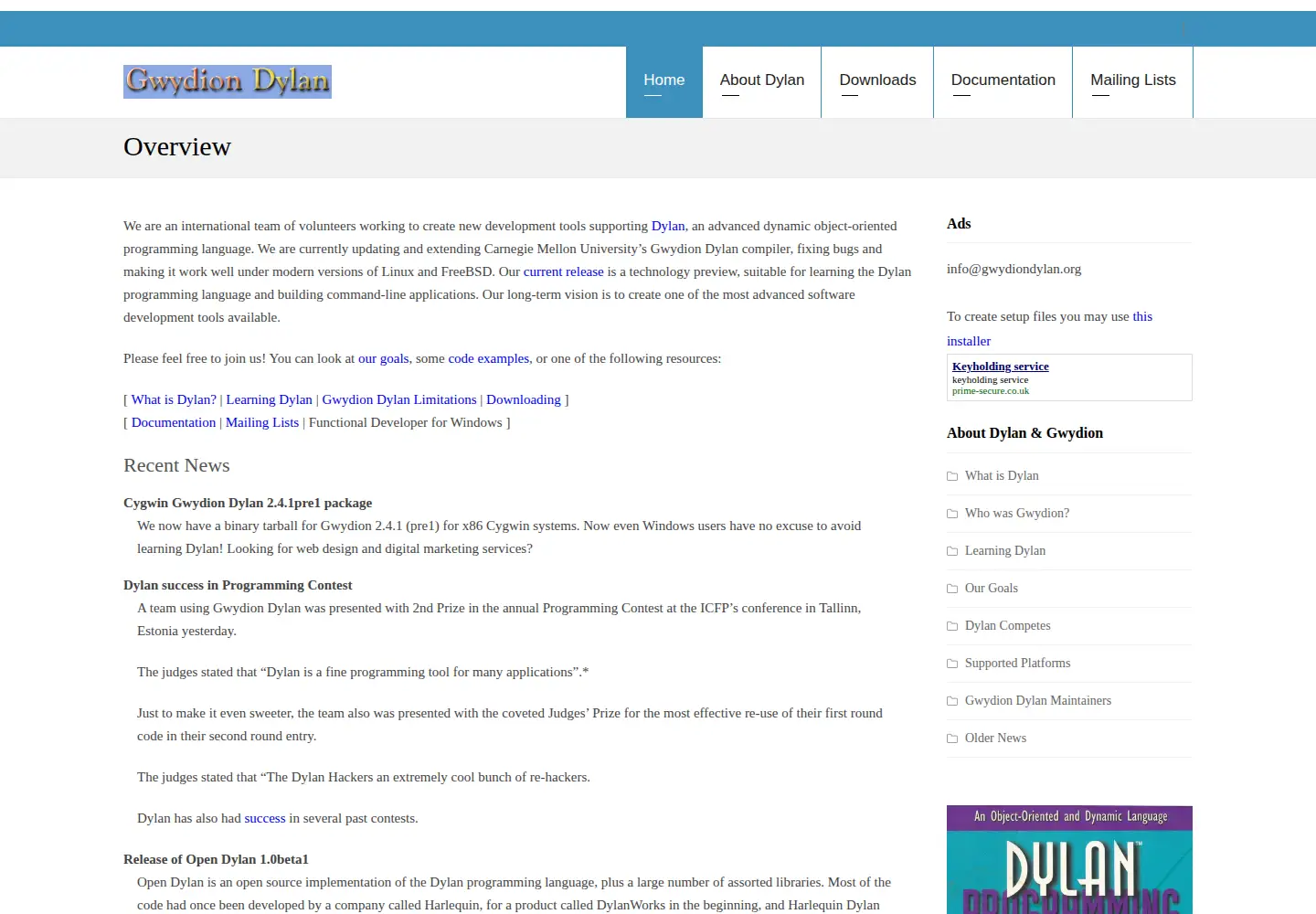 Captured homepage of gwydiondylan.org in the current scan