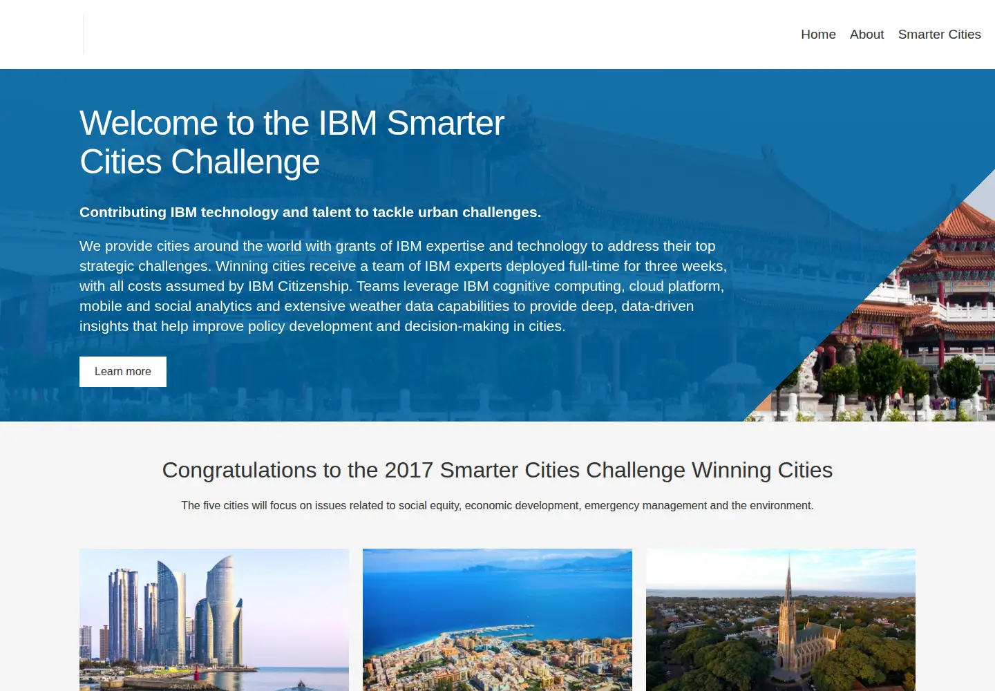 Screenshot of smartercitieschallenge.org
