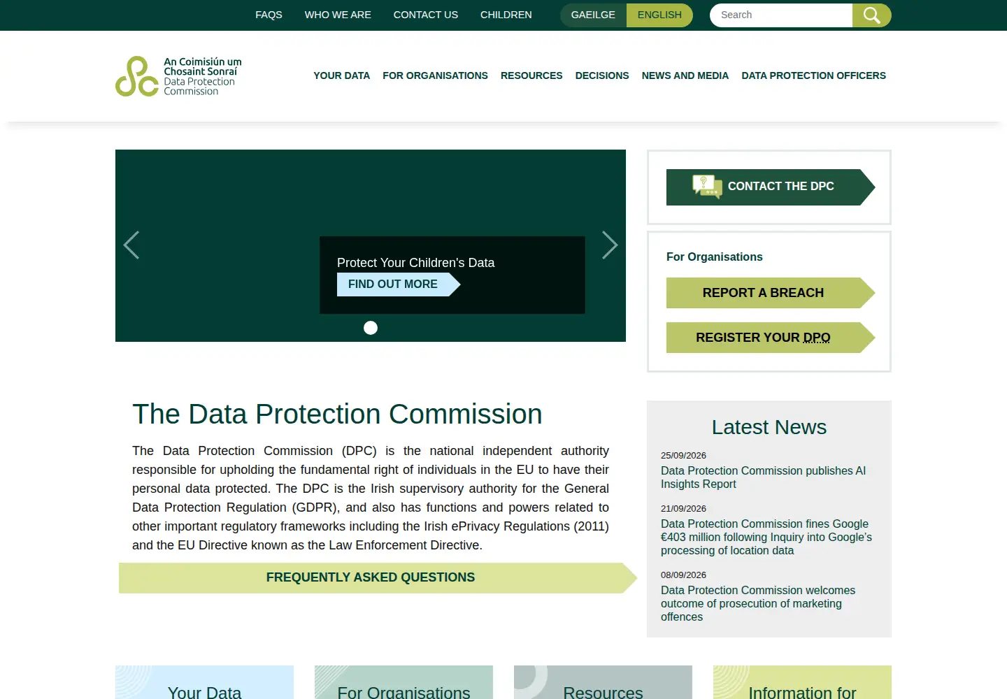 Screenshot of dataprotection.ie