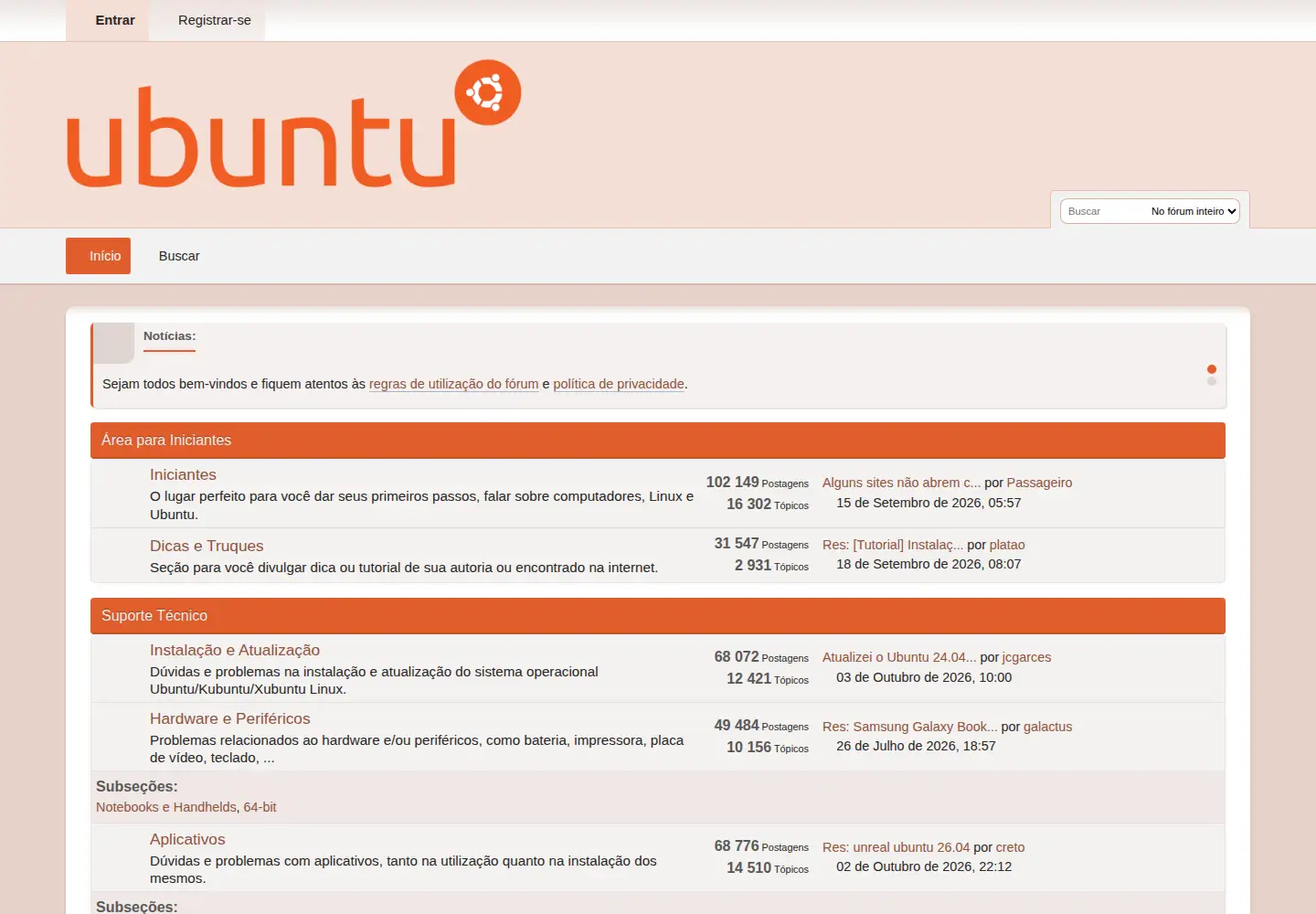 Captured homepage of ubuntuforum-pt.org in the current scan