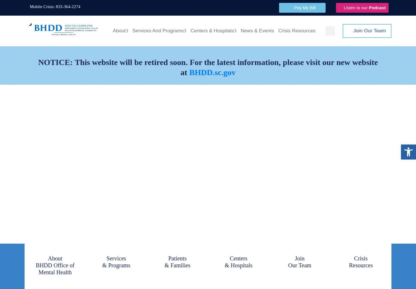 Captured homepage of scdmh.org in the current scan