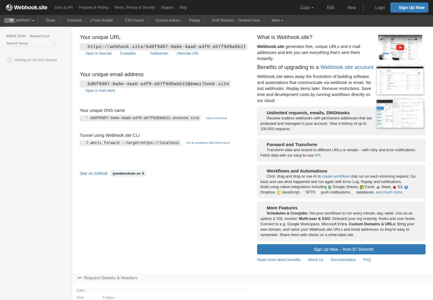 Screenshot of webhook.site