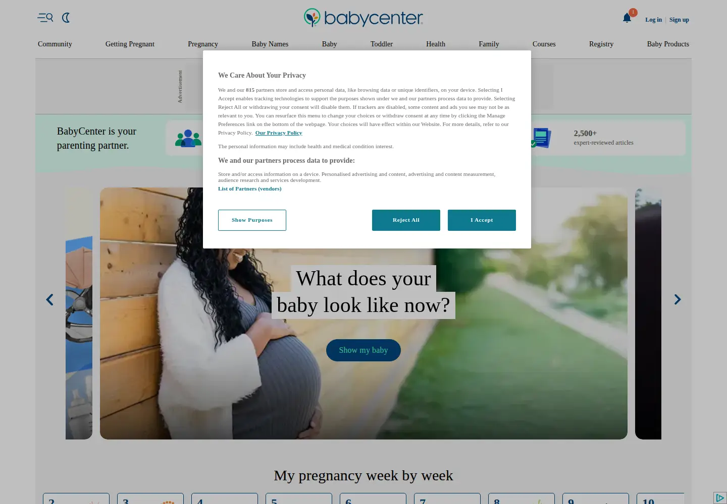 Screenshot of babycenter.com