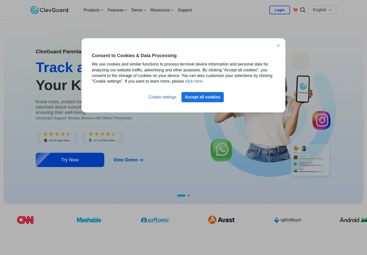 Screenshot of clevguard.com