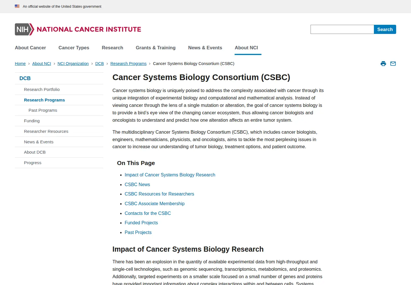 Captured homepage of csbconsortium.org in the current scan