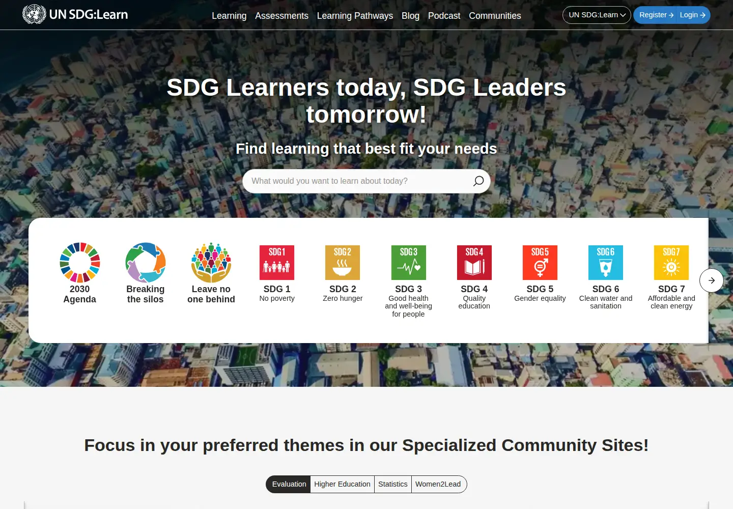 Captured homepage of unsdglearn.org in the current scan