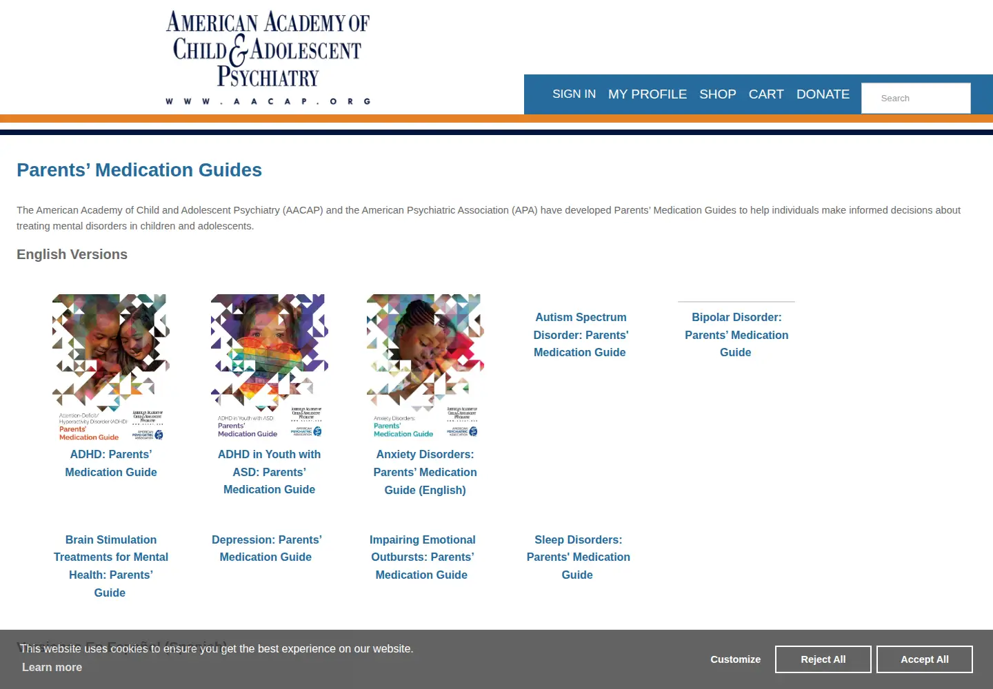 Captured homepage of parentsmedguide.org in the current scan