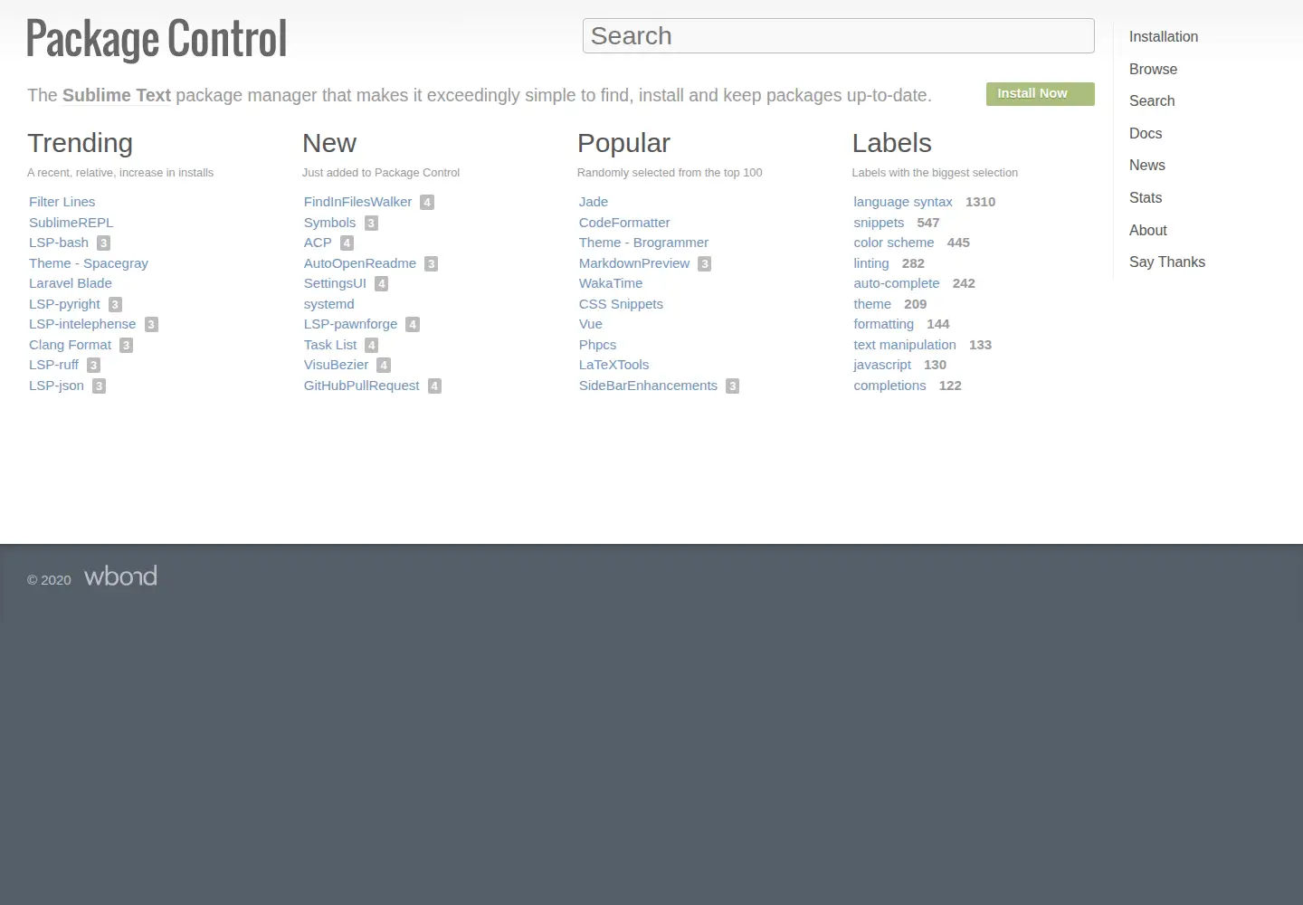Screenshot of packagecontrol.io
